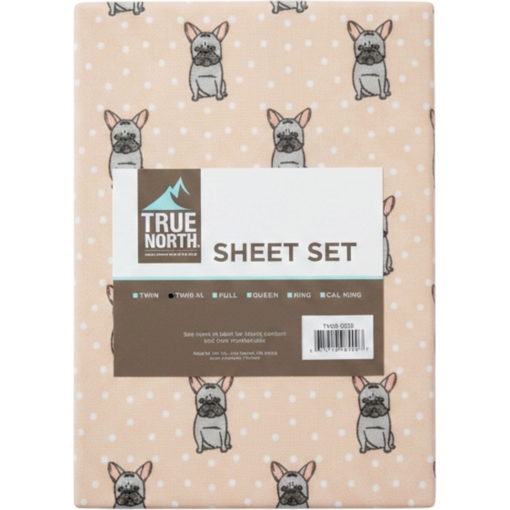 TRUE NORTH French Bulldog Frenchie Peach Polka Dot TWIN XL Sheet Set NEW